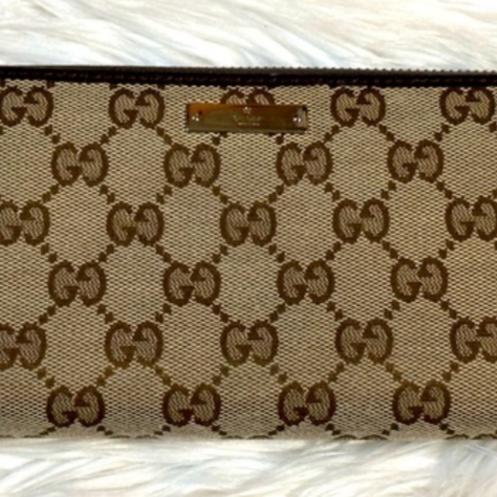 Gucci Monogram Canvas Dark Chocolate Italian Leather Zippy Wallet/Organizer EUC - Picture 14 of 17